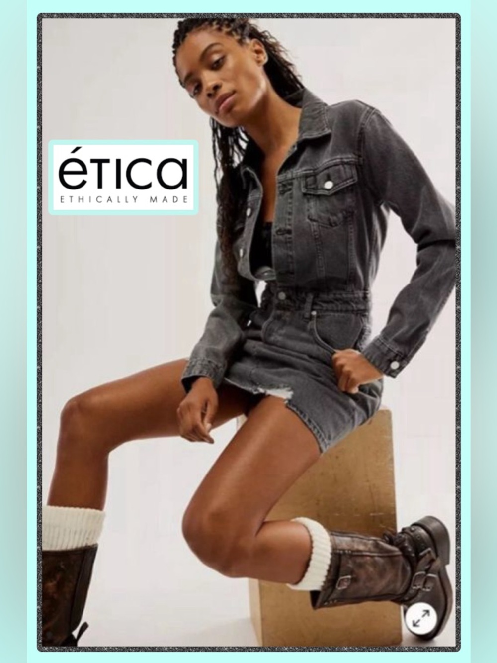 NWT Etica x Free People Lotta Long Sleeve Denim Mini Dress Black